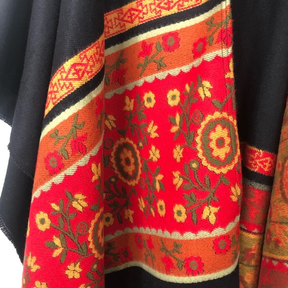 Parsley & Sage black shawl cape scarf fringe floral color block bohemian autumn - Picture 3 of 8